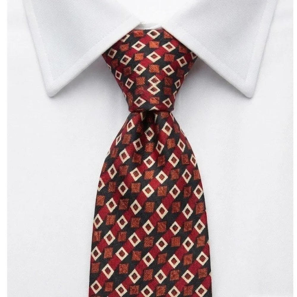 Ermenegildo Zegna Mens Silk Tie Red Orange Geometric Italy 4x59 - CJ
